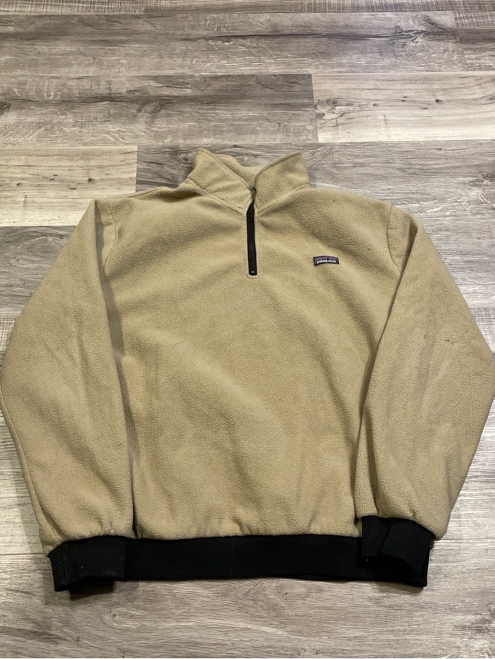 Patagonia Men's Zip-Neck Fleece Pullover - Beige with Black Trim